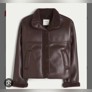 Hollister Dark Brown Shearling-Trim Leather Jacket